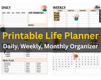 Printable Life Planner | Daily, Weekly, Monthly Organizer | Goal Setting PDF | Instant Download
