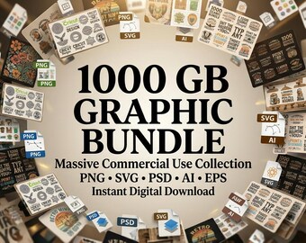 1000GB Mega Graphic Design Bundle, Vectors, Mockups, Fonts (Commercial Use)