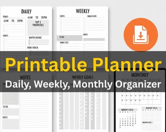 Printable Planner | Daily, Weekly, Monthly Organizer | Goal Setting PDF | Instant Download Digital Planner Undated