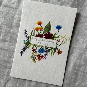 Carte personnalisée fleurs aquarelle – Prénom au choix – Papier épais de qualité (Anniversaire, Mariage, Naissance…)