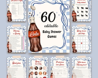 Baby Shower Games Soda Pop Bundle, 60 Funny Games Printable, She Is Ready To Pop, DIY Editable Template Canva, BS59