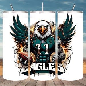 Eagle Football 20oz Skinny Sublimation Tumbler Wrap, Sport Mascot Tumbler Design, Football Team PNG Tumbler Gift for Men Digital Download