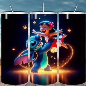 3D Love Lilo and Stitch Neon Tumbler Wrap, 20oz Skinny Sublimation Design PNG, 20oz Skinny Straight & Tapered Lilo Tumbler Wrap