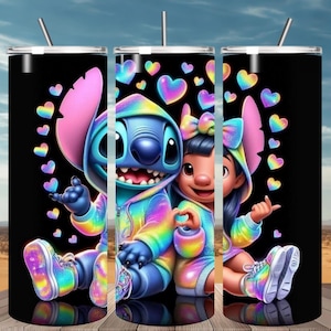 3D Love Lilo and Stitch Neon Tumbler Wrap, 20oz Skinny Sublimation Straight Lilo Tumbler Wrap, Stitch Tumbler Wrap Sublimation Design PNG,