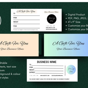 Editable Gift Certificate Template, Printable Gift Voucher, Editable Gift Certificate, Printable Gift Card, Small Business Card