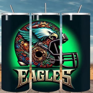Eagle Football 20oz Skinny Sublimation Tumbler Wrap | Sport Mascot Tumbler Design | Football Team PNG | Eagles Fan Gift for Men | Instant