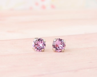 Dainty 6mm Swarovski Violet and Rhodium Silver Crystal Studs- Small Violet Crystal Studs, Small Purple Crystal Stud Earrings, Ready to Ship
