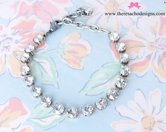 6mm Crystal Silver Shade Swarovski Bracelet- Crystal Silver Shade and Antique Silver Bracelet, Silver Shimmer, Ready to Ship Gift for Her