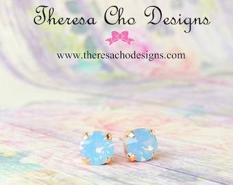8mm Swarovski Air Blue Opal Crystal Studs- Blue Opal Crystal Studs, Light Blue Studs, Light Blue Crystal Earrings, Ready to Ship Gift