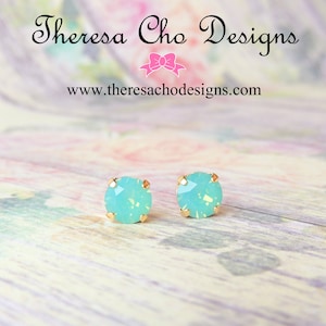 Custom Quantity Made to Order- 8mm Pacific Opal Swarovski Crystal Studs, Mint Swarovski Crystal Studs, Mint Green and Gold Crystal Studs