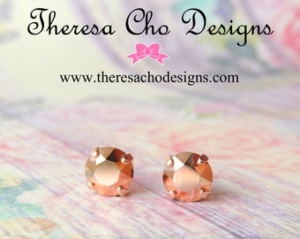8mm Swarovski Crystal Rose Gold Studs- Metallic Rose Gold Crystal Studs, Rose Gold Stud Earrings, Rose Gold Earrings, Ready to Ship