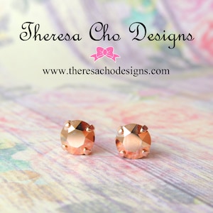 Custom Quantity Made to Order- 8mm Swarovski Crystal Rose Gold Studs, Metallic Rose Gold Crystal Stud Earrings