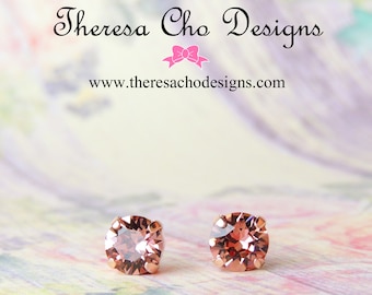 Custom Quantity Made to Order- 8mm Swarovski Blush Rose Gold Studs, Blush Rose Pink Crystal Studs, Deep Blush Pink Crystal Studs