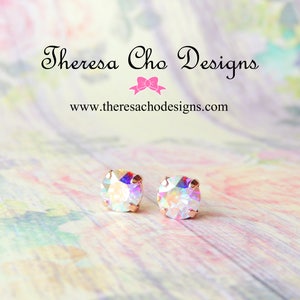 Swarovski Crystal AB Studs in Rose Gold, AB Crystal Studs, AB Crystal Stud Earrings, Swarovski Crystal Studs, Swarovski Round Crystal Studs