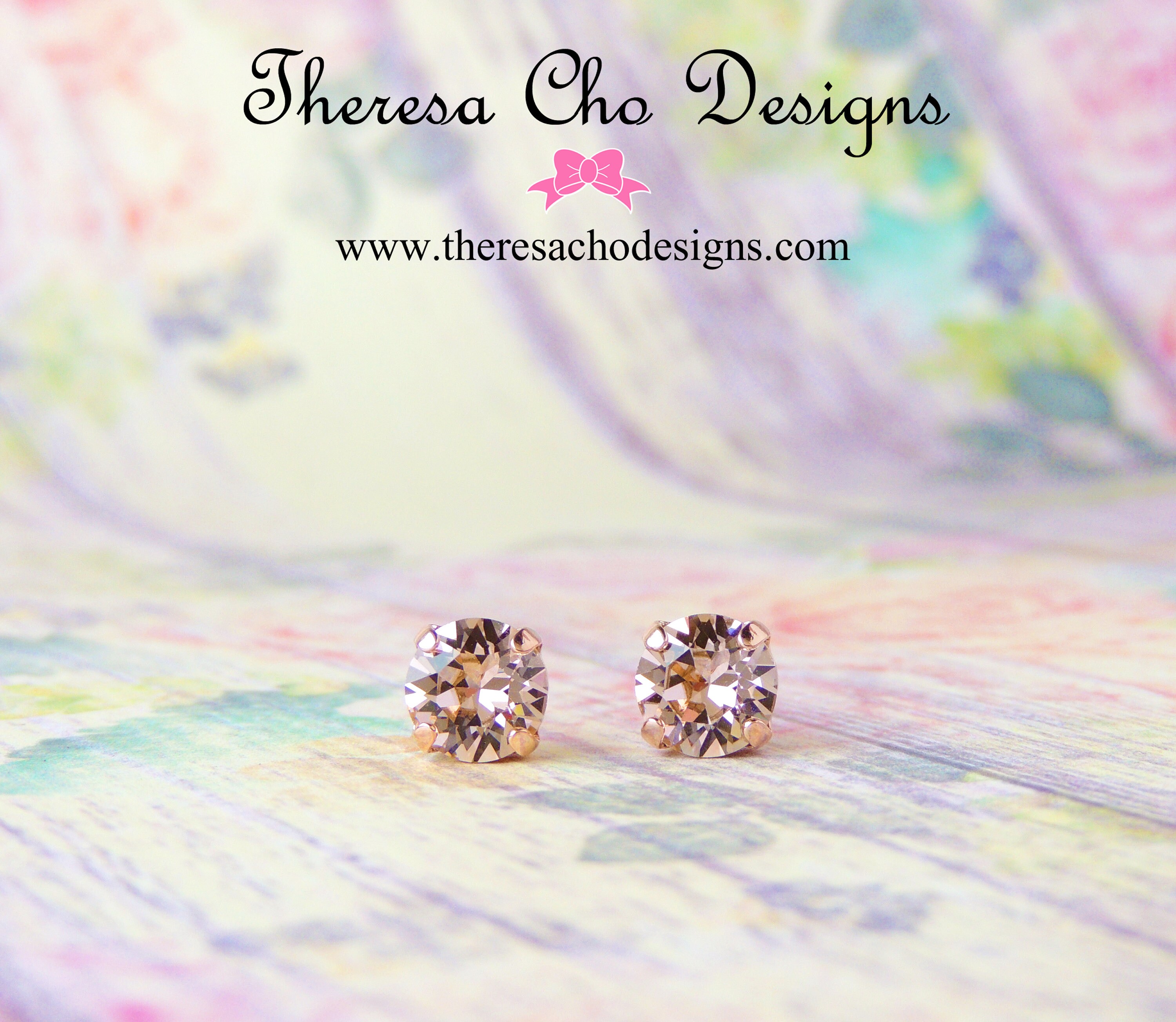 8mm Swarovski Light Blush Pink Rose Gold Studs Light Blush Crystal