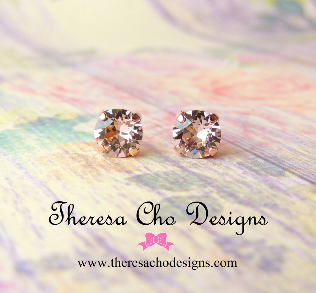 8mm Swarovski Light Blush Pink Rose Gold Studs Light Blush Crystal