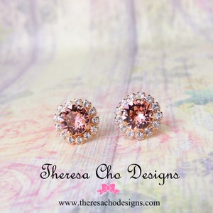 Made to Order- Swarovski Blush Rose Gold Crystal Earrings, 8mm Round Swarovski Crystal Stud Earrings, Swarovski Blush Rose Gold Pink Studs