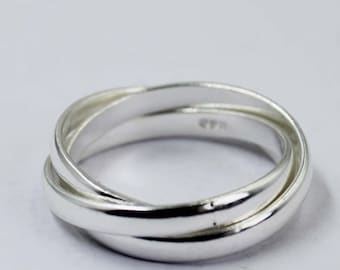 Handmade Sterling Silver Spinning Rolling Ring – Interlocking Russian Wedding Band, Unique Fidget Jewelry