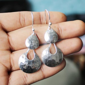 Hammered Sterling Silver Teardrop Earrings – Handmade Minimalist Textured Dangle Drops
