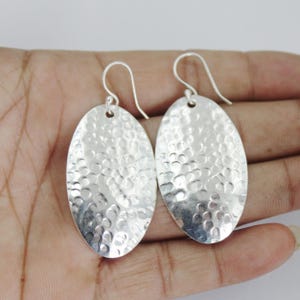Large Hammered Earrings 925 Sterling Silver Dangle Drop Earrings, Handmade Silver Earrings for Women, Lightweight Statement Earrings Jewelry