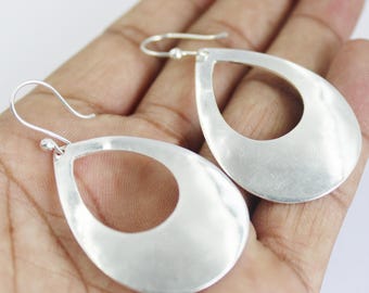 Sterling Silver Teardrop Hoop Earrings: Boho Dangle Jewelry