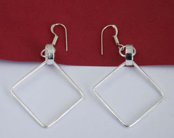 Sterling Silver Square Dangle Earrings – Minimalist Geometric Drop
