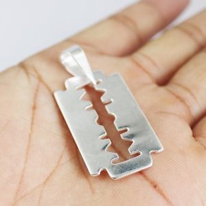 Razor Blade Pendant for Men, 925 Sterling Silver Handmade Pendant, Unisex Punk Rock Jewelry, Edgy Gift for Him or Her, Gothic Necklace Charm