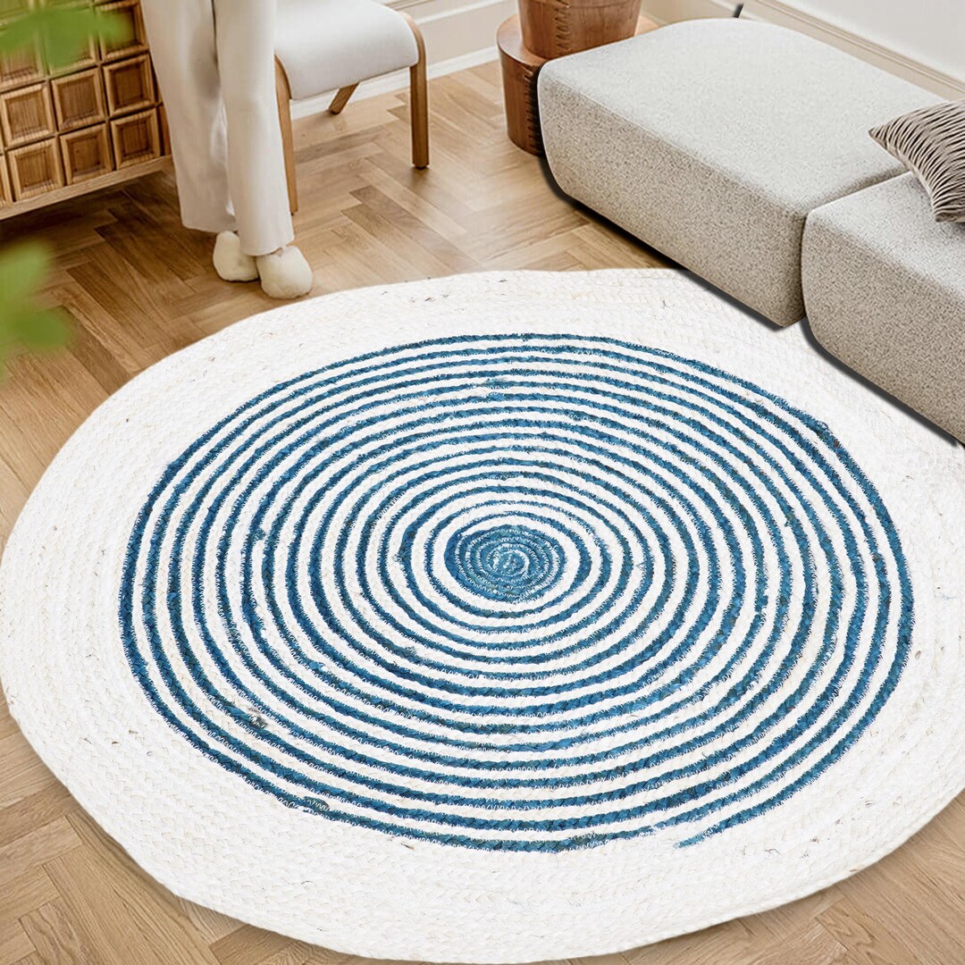 Round Jute Rug - White Tassels Round Rug, Boho Round Rug, Natural Jute ...