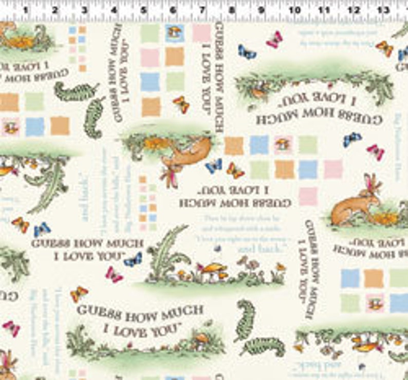 Rabbit Bunny Fabric Guess How Much I Love You Nutbrown Hare Pictorial Light Cream Anita Jeram Half Yard