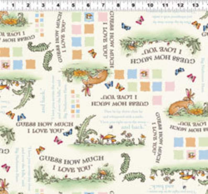 Rabbit Bunny Fabric Guess How Much I Love You Nutbrown Hare Pictorial Light Cream Anita Jeram Half Yard