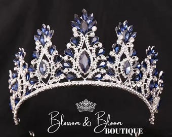 Navy Blue Silver Tiara: Bridal Quinceañera Sweet 16