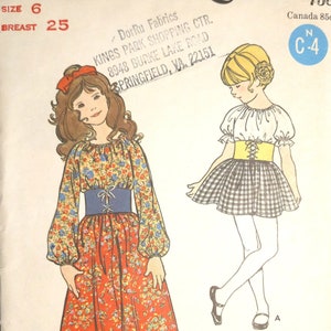 Butterick 6003 Children&#39;s and Girl&#39;s One-Piece Dress, 1970s Size 6 Breast 25 Peasant Style Corset Belt Boho