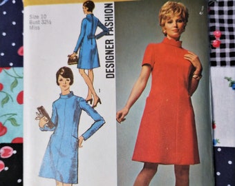 Simplicity 8909 Misses’ Dress...Designer Fashion 1970 Size 10