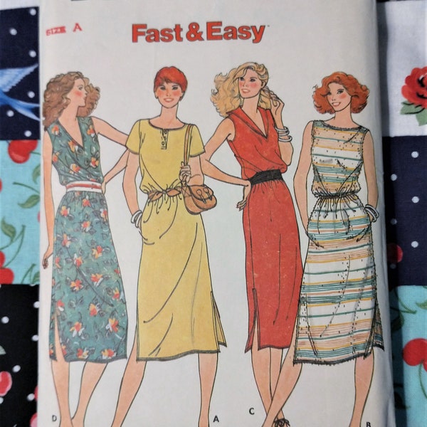 Butterick 6566 Misses' Dress Early 80s Size A 8-10-12 Quick Fast and Easy