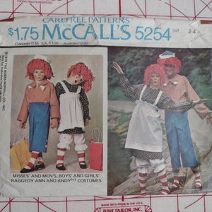 McCall&#39;s Carefree 5254 Raggedy Ann and Andy Costumes 1976 Kids Size 2-4