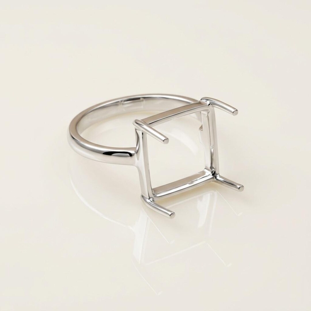 Square Ring Bottom Solid 925 Sterling Silver Blank Square Prong Ring Pre Notched Ring for ...