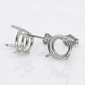 Massivt 925 sterlingsilver med blank bezel, halvmonterad, runda örhängen med stiftinfattning, bra för ädelstensinfattning, förskårnade stift för sten DIY,