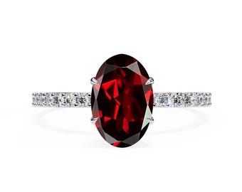 Oval Cut Garnet Ring | Garnet Ring In 925 Sterling Silver | Red Garnet Wedding Ring |  Garnet Ring |  Anniversary Ring | January Birthstone