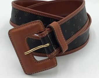 Pollini Heritage women's belt in Canva with monogram and leather Made in Italy Canva and leather belt vintage 1990s brand new, new never used