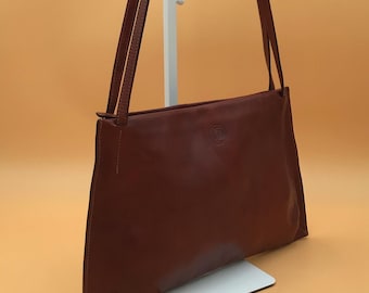 Giudi Vintage Bag 90s Original Italian in Natural Brown Leather Women's Shoulder Bag Regenerated and Clean Leather Excellent Condition