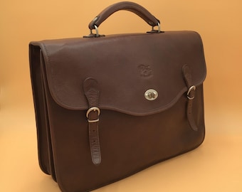 Il Bisonte 24-hour document and laptop bag, vintage 1990s, in brown Florentine leather, made in Italy, unisex briefcase leather vintage bag