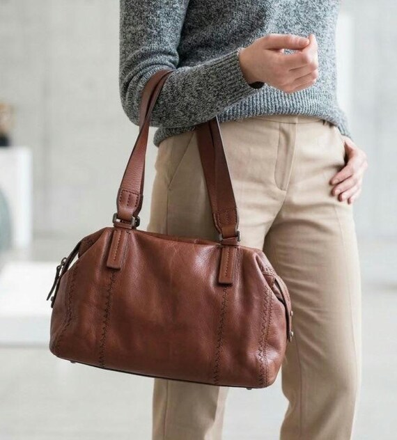 Francesco Biasia Vintage Y2K Brown Leather Bowling Bag Women