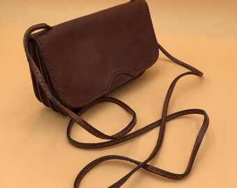 The Bridge Vintage Cognac Leather Mini Clutch Bag Women's Small Shoulder Bag Elegant 1990s Retro Leather Shoulder Crossbody