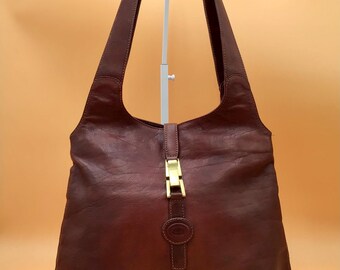 Adpel Vintage 90s Brown Leather Shoulder Hobo Bag Made in Italy Genuine Leather Roomy Shopper Handcrafted Italian Elegant