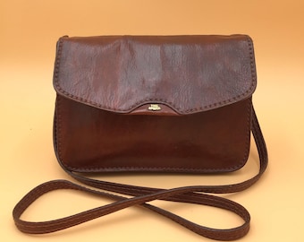 The Bridge Postina shoulder bag in full-grain Florentine leather, Cognac, Vintage 1990, Made in Italy, Italian vintage leather crossbody bag