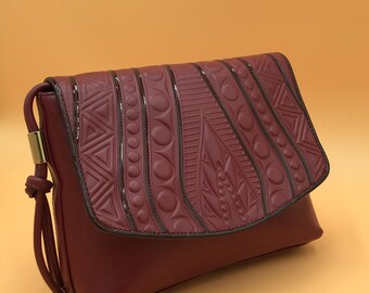 Giudi Bag Bordeaux Leather Carved Shoulder Strap Made In Italy Wine Red Retro Chic Elegant Women's Genuine Leather Geometric Bag