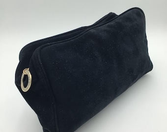 Maxi Clutch in Suede Blue vintage 1980 made in Italy soft restored suede leather