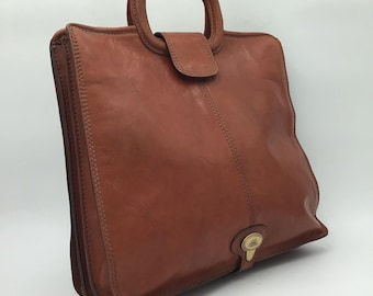 The Bridge vintage 1980 cognac leather handbag Made in Italy Laptop document holder vintage leather bag briefcase Teacher bag