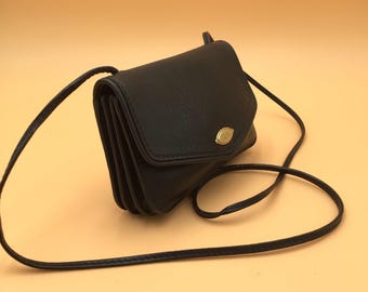 The Bridge Vintage Shoulder Bag Black Leather Mini Clutch Women's Small Elegant Shoulder Bag 1990s Retro Leather Shoulder Crossbody