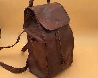 Vintage I Medici Firenze Backpack in Genuine Brown Leather with Patina, Handmade Italian Leather, Travel Backpack Made in Italy, Early 2000s